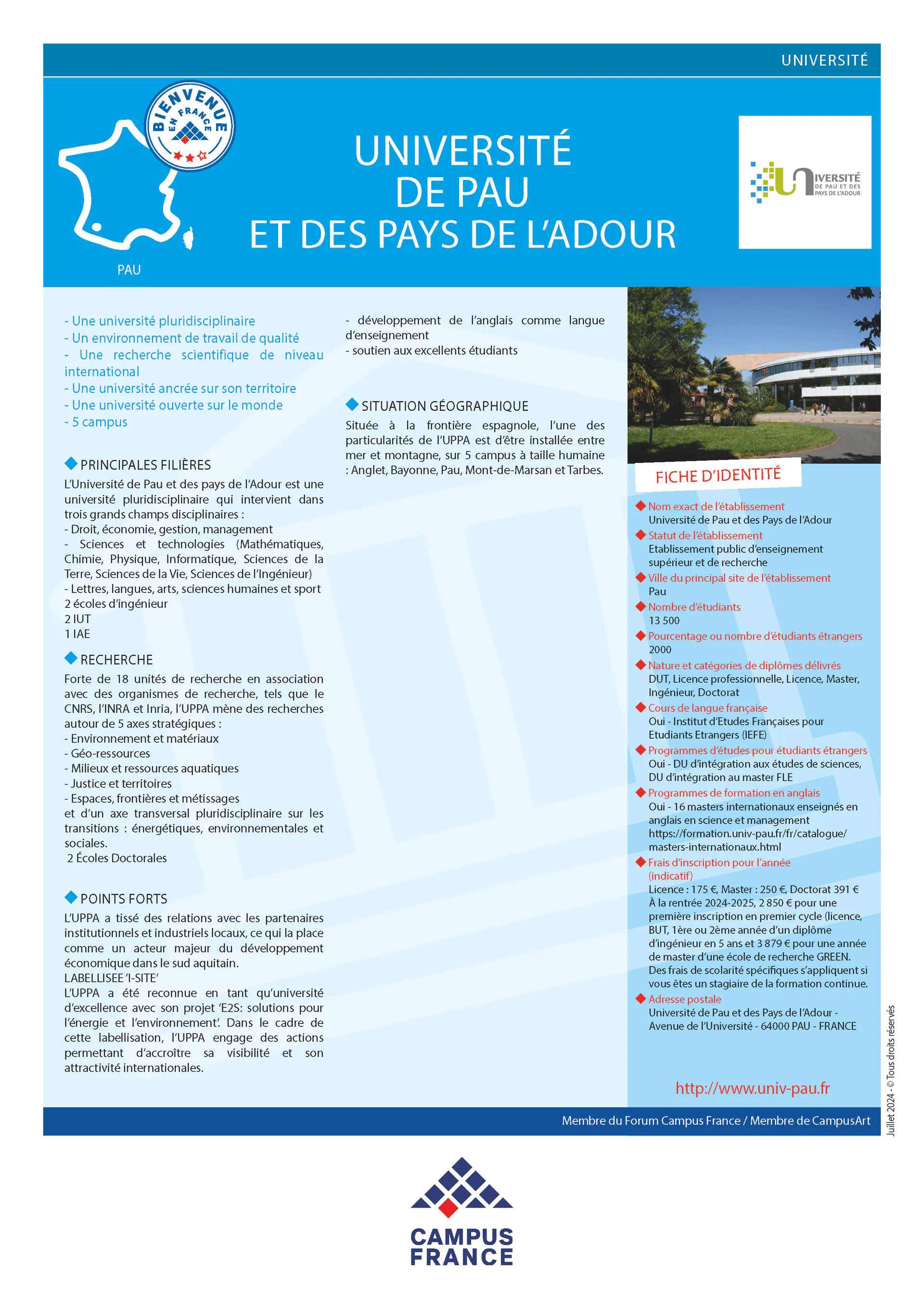 Exemple de fiche produit, celle de l&rsquo;université de Pau